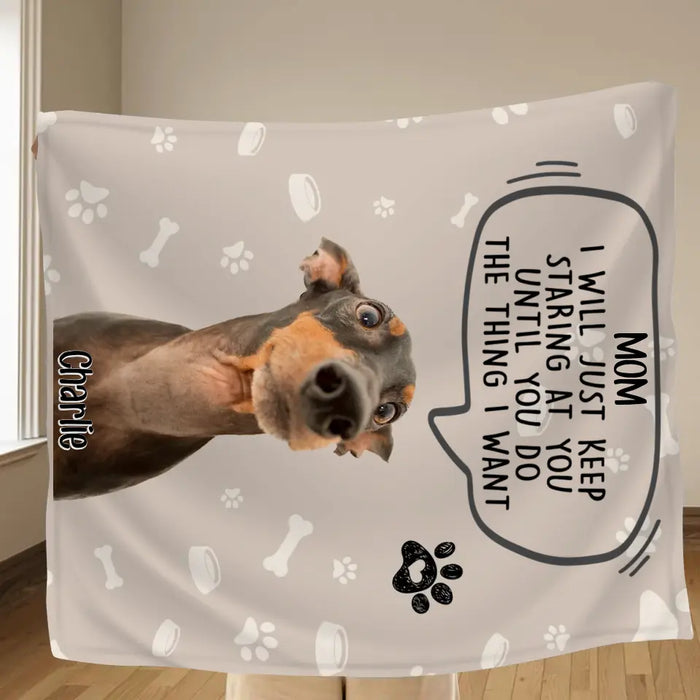 Custom Personalized Pet Photo Quilt/Single Layer Fleece Blanket - Gift For Pet Lover - Upto 3 Pets - I Will Just Keep Staring At You