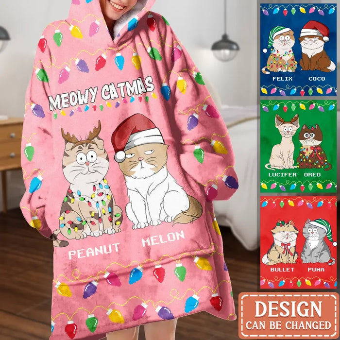 Custom Personalized Cat Mom Multicolor Blanket Hoodie - Up to 4 Cats - Christmas Gift Idea For Cat Lover - Meowy Catmas