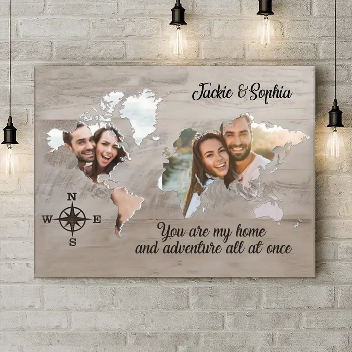 Custom Personalized Couple Photo Horizontal Canvas - Gift Idea For Couple/Husband/Wife - You Are My Home And Adventure At All Once