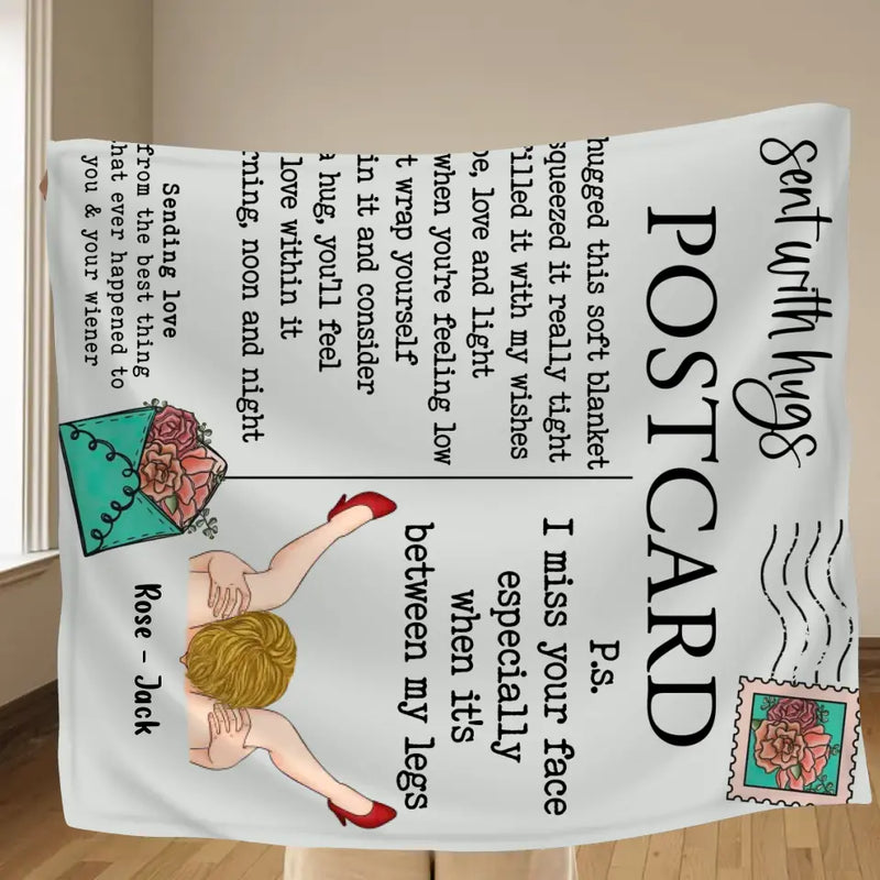 Personalized Couple Quilt/Fleece Throw Blanket/Pillow Cover - Gift Idea For Couple/Him/Her/Valentine's Day - Sent With Hugs Postcard