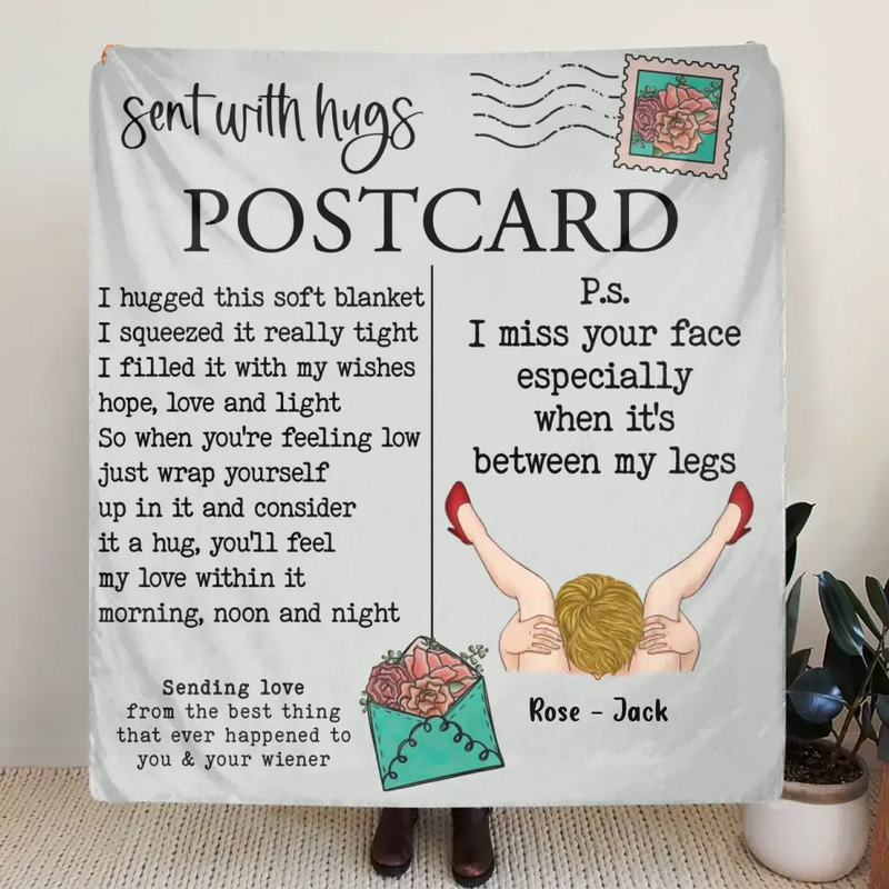 Personalized Couple Quilt/Fleece Throw Blanket/Pillow Cover - Gift Idea For Couple/Him/Her/Valentine's Day - Sent With Hugs Postcard