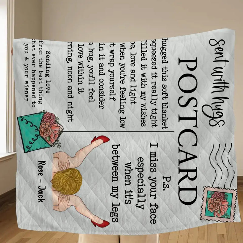 Personalized Couple Quilt/Fleece Throw Blanket/Pillow Cover - Gift Idea For Couple/Him/Her/Valentine's Day - Sent With Hugs Postcard