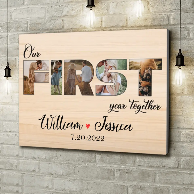 Personalized Couple Photo Horizontal Canvas - Gift Idea For Couple/Husband/Wife - Our First Year Together