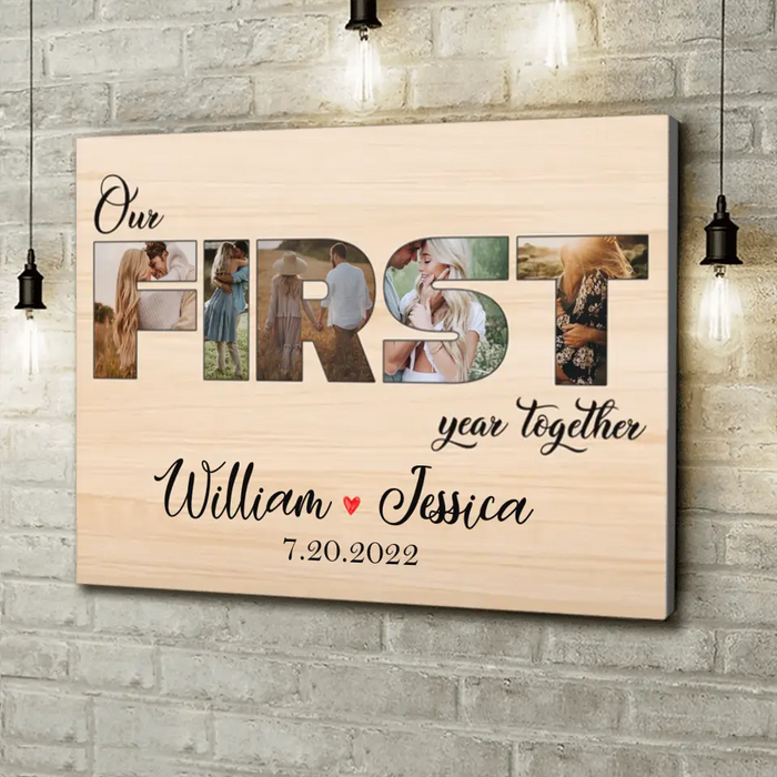 Custom Personalized Couple Photo Horizontal Canvas - Gift Idea For Couple/Husband/Wife - Our First Year Together