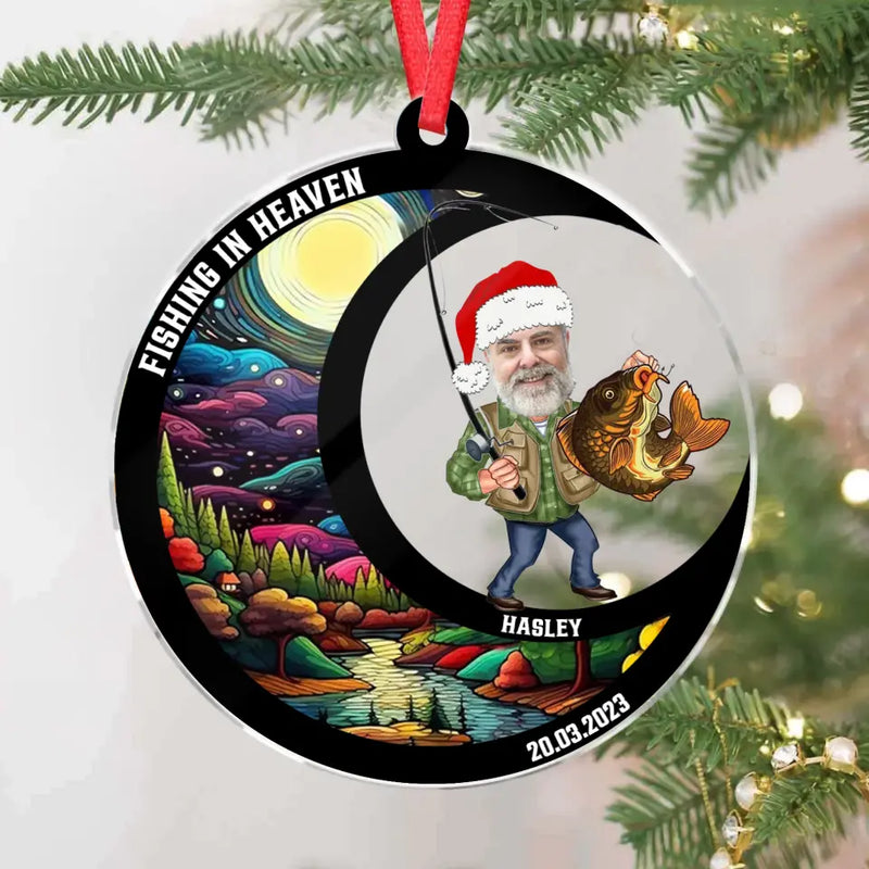Personalized Fishing In Heaven Acrylic Ornament - Upload Photo - Memorial Gift Idea For Family Member