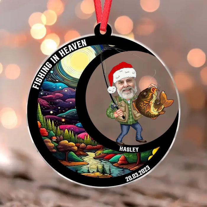 Custom Personalized Fishing In Heaven Acrylic Ornament - Upload Photo - Memorial Gift Idea For Family Member