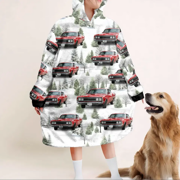 Custom Personalized Classic Car Blanket Hoodie - Upload Photo - Gift Idea For Cozy Winter