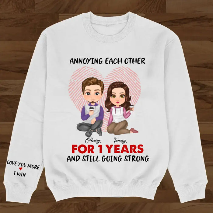 Custom Personalized Couple AOP Sweater - Anniversary/ Christmas/ Valentine's Day Gift Idea For Couple/ Him/ Her - Annoying Each Other For 10 Years And Still Going Strong