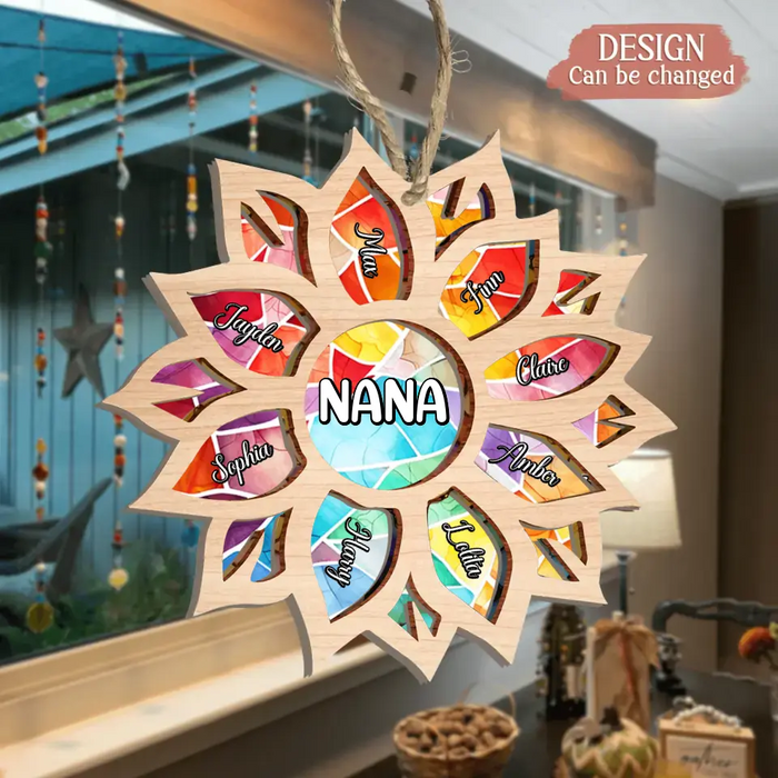 Custom Personalized Sunflower Suncatcher Ornament - Upto 8 Children - Christmas Gift Idea for Family/Grandma