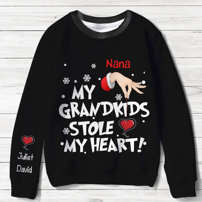 Custom Personalized Grandma AOP Sweater - Upto 10 Children - Christmas Gift Idea for Grandma - My Grandkids Stole My Heart