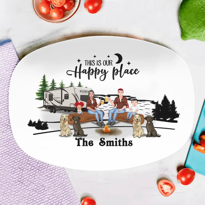 Custom Personalized Camping Serving Platter - Gift Idea For Camping Lovers/ Couple/ Family - This Is Our Happy Place