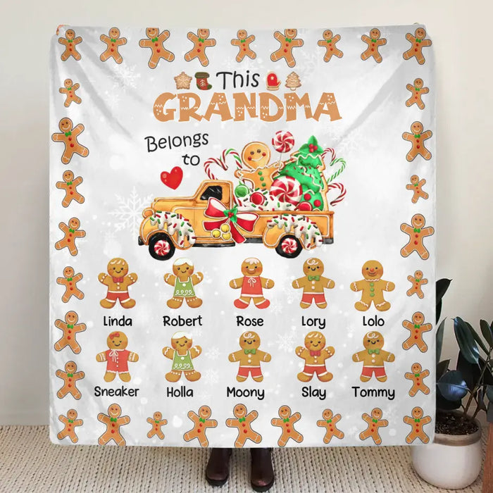 Custom Personalized Christmas Gingerbread Grandma Quilt/Single Layer Fleece Blanket - Upto 10 Grandkids - Christmas Gift Idea For Grandma - This Grandma Belongs To