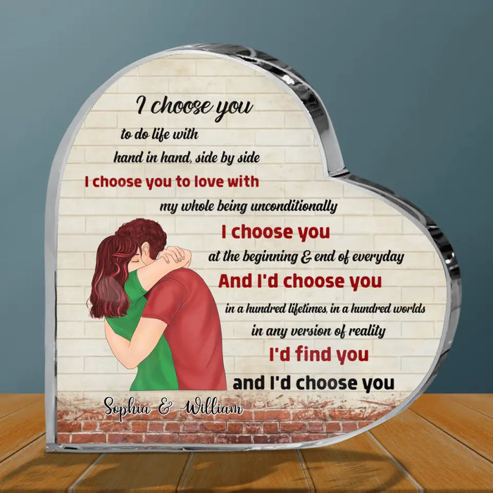 Custom Personalized Couple Crystal Heart - Gift Idea For Couple/Him/Her/Valentines's Day - I Choose You To Do Life With Hand In Hand