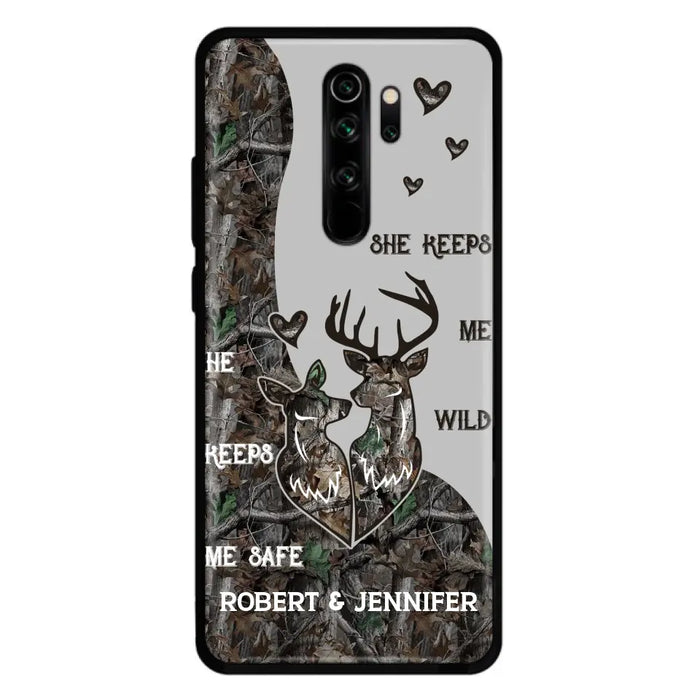 Custom Personalized Deer Couple Phone Case - Gift Idea For Couple - He Keeps Me Safe She Keeps Me Wild - Case For Oppo/ Xiaomi/ Huawei