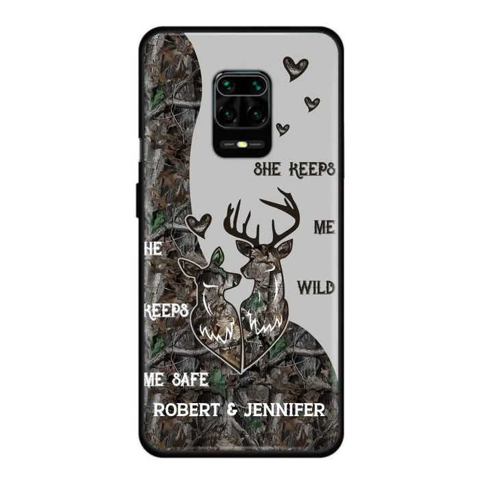 Custom Personalized Deer Couple Phone Case - Gift Idea For Couple - He Keeps Me Safe She Keeps Me Wild - Case For Oppo/ Xiaomi/ Huawei