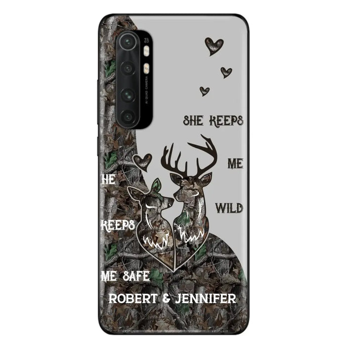 Custom Personalized Deer Couple Phone Case - Gift Idea For Couple - He Keeps Me Safe She Keeps Me Wild - Case For Oppo/ Xiaomi/ Huawei