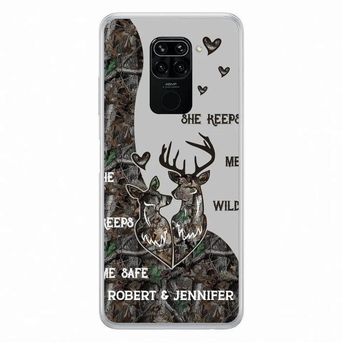 Custom Personalized Deer Couple Phone Case - Gift Idea For Couple - He Keeps Me Safe She Keeps Me Wild - Case For Oppo/ Xiaomi/ Huawei