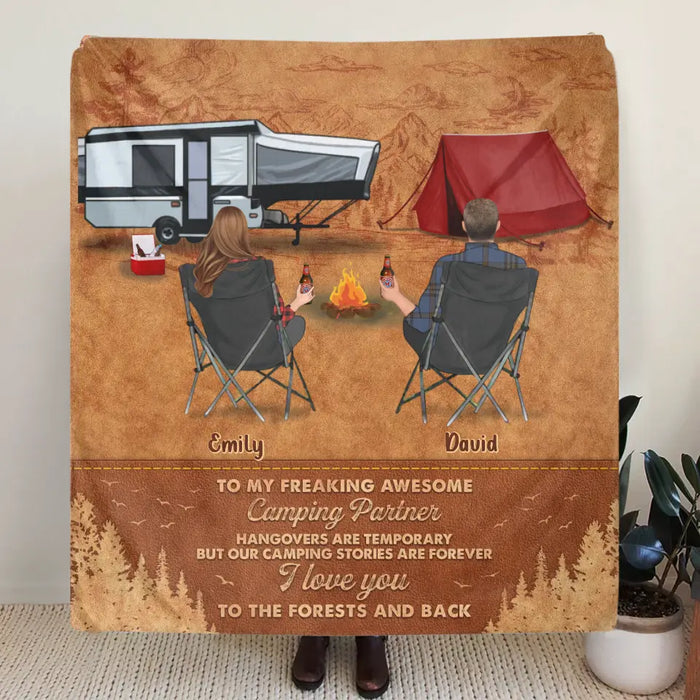 Personalized Camping Quilt/Single Layer Fleece Blanket - Gift Idea For Camping Lover/Couple - To My Freaking Awesome Camping Partner