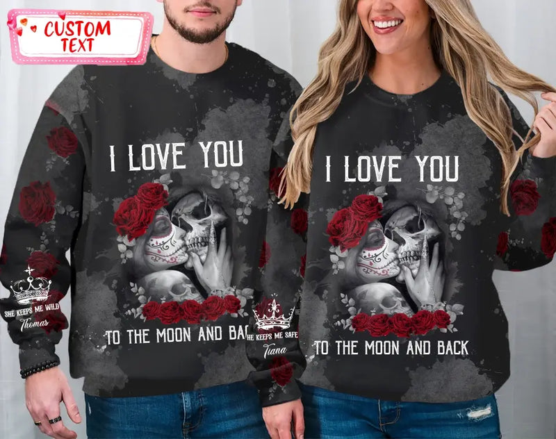 Personalized Skull Couple AOP Sweater - Christmas/Valentine's Day Gift Idea for Couple - You And Me We Got This