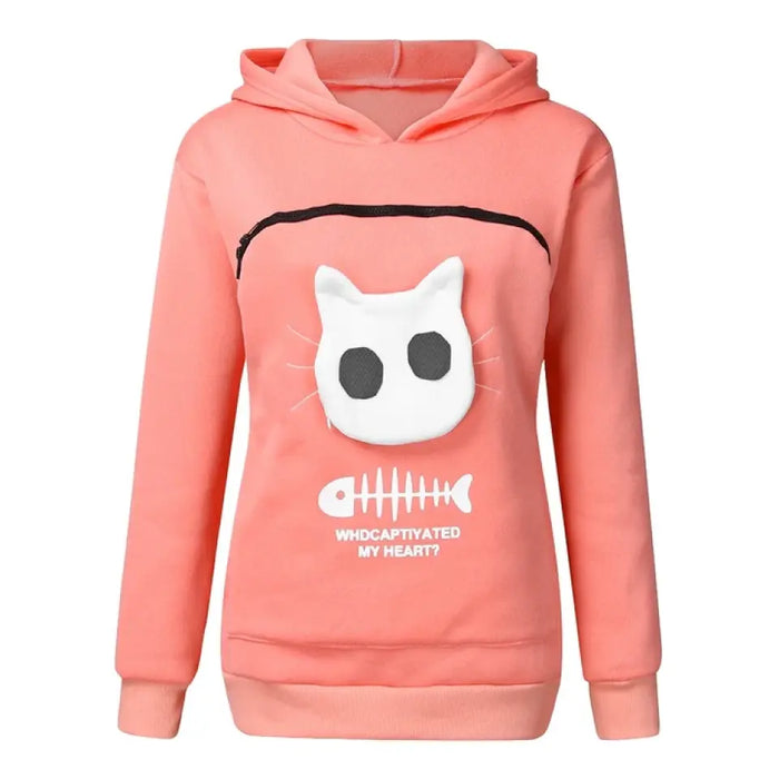 Custom Personalized Women Hoodie Sweatshirt With Cat Pet Pocket Long Sleeve Sweater Cat Outfit - Gift Idea For Dog/Cat Owner