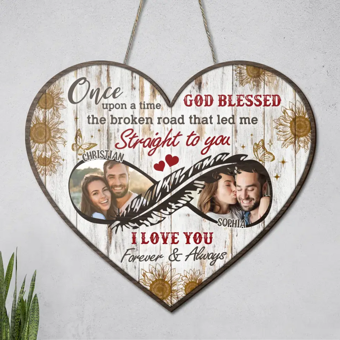 Custom Personalized Couple Heart Wooden Sign - Upload Photo - Anniversary Gift Idea For Couple/ Him/ Her - I Love You Forever & Always