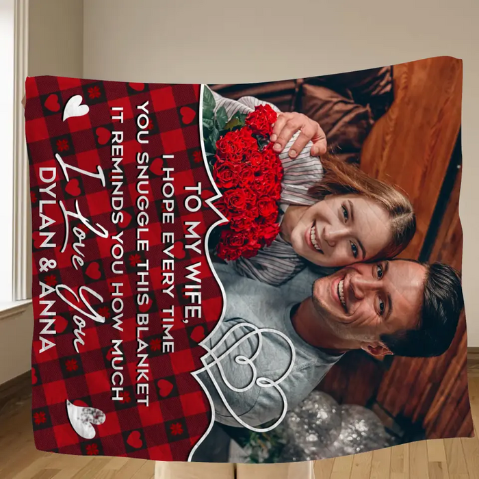 Custom Personalized Couple Photo Quilt/ Single Layer Fleece Blanket - Upload Photo - Gift Idea For Couple/Husband/Wife/Valentine's Day - To My Wife