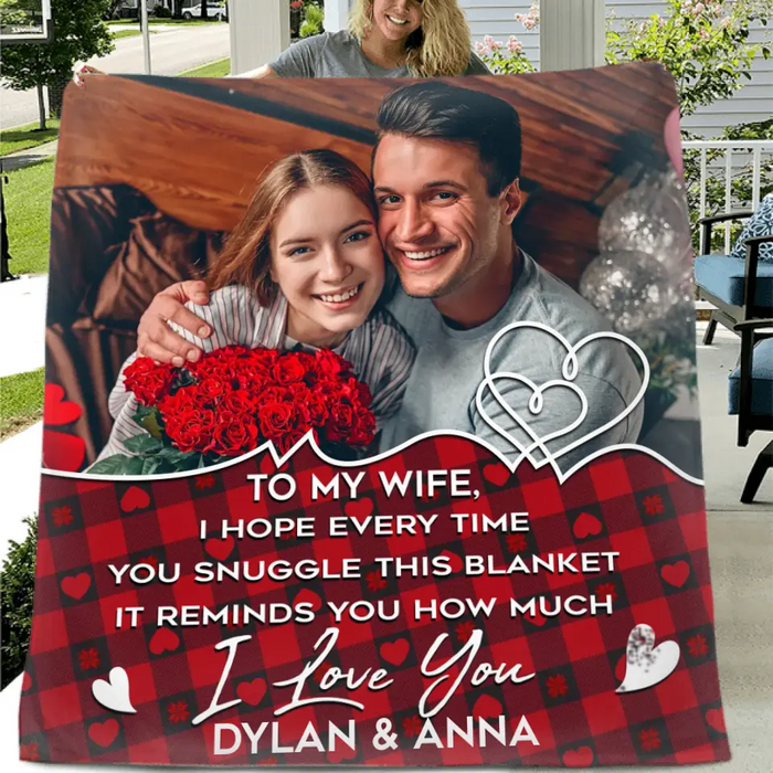 Custom Personalized Couple Photo Quilt/ Single Layer Fleece Blanket - Upload Photo - Gift Idea For Couple/Husband/Wife/Valentine's Day - To My Wife