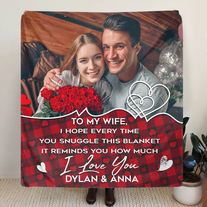 Custom Personalized Couple Photo Quilt/ Single Layer Fleece Blanket - Upload Photo - Gift Idea For Couple/Husband/Wife/Valentine's Day - To My Wife