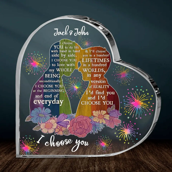 Rainbow LGBT Couple Crystal Heart - Gift Idea For Couple/Valentine's Day - I Choose You To Do Life With Hand In Hand