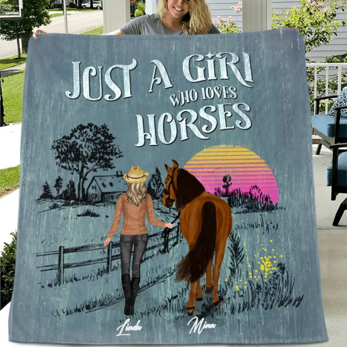 Custom Personalized Horse Girl Quilt/Single Layer Fleece Blanket - Gift Idea For Girl/Horse Lovers -  Upto 6 Horses - Just A Girl Who Loves Horses