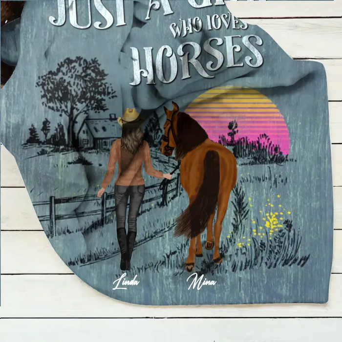 Custom Personalized Horse Girl Quilt/Single Layer Fleece Blanket - Gift Idea For Girl/Horse Lovers -  Upto 6 Horses - Just A Girl Who Loves Horses