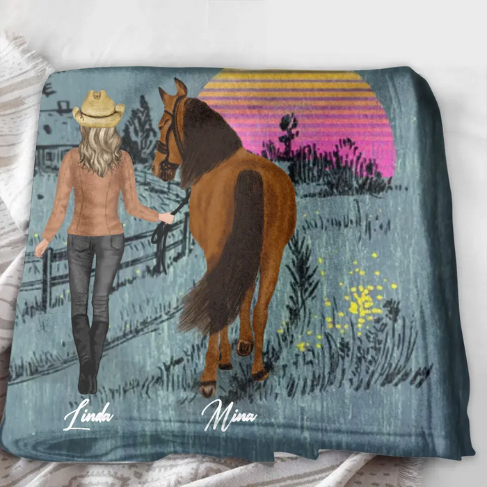 Custom Personalized Horse Girl Quilt/Single Layer Fleece Blanket - Gift Idea For Girl/Horse Lovers -  Upto 6 Horses - Just A Girl Who Loves Horses