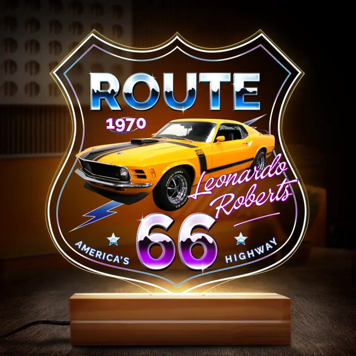 Custom Personalized Acrylic Car Led Night Light - Gift for Car Owner/Birthday - Route 66