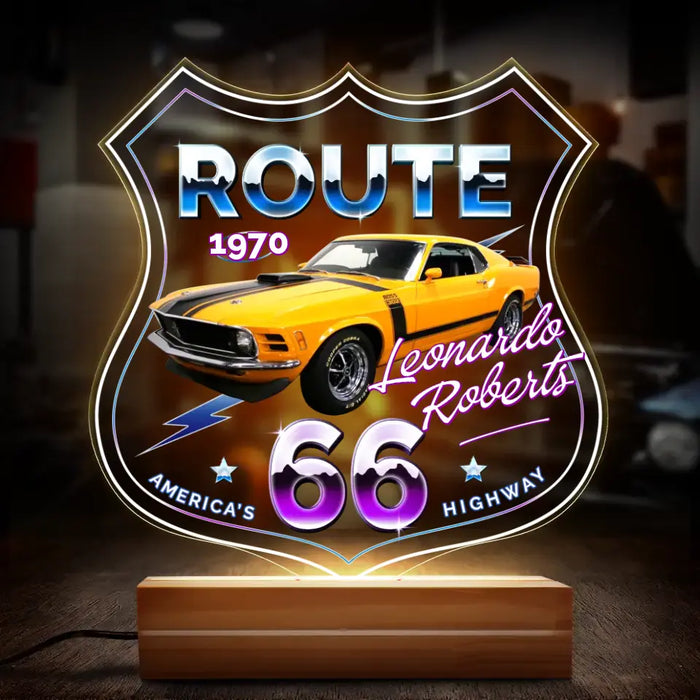 Custom Personalized Acrylic Car Led Night Light - Gift for Car Owner/Birthday - Route 66