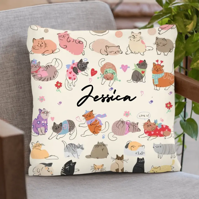 Custom Cat Quilt/Single Layer Fleece Blanket/Pillow Cover - Gift Idea For Cat Lovers/Owners