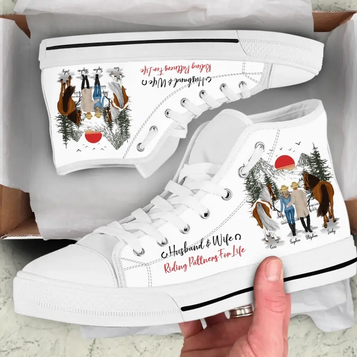 Custom Personalized Riding Couple High Top Canvas Shoes - Gift Idea For Couple/ Him/ Her/ Valentine's Day - Husband & Wife Riding Partners For Life