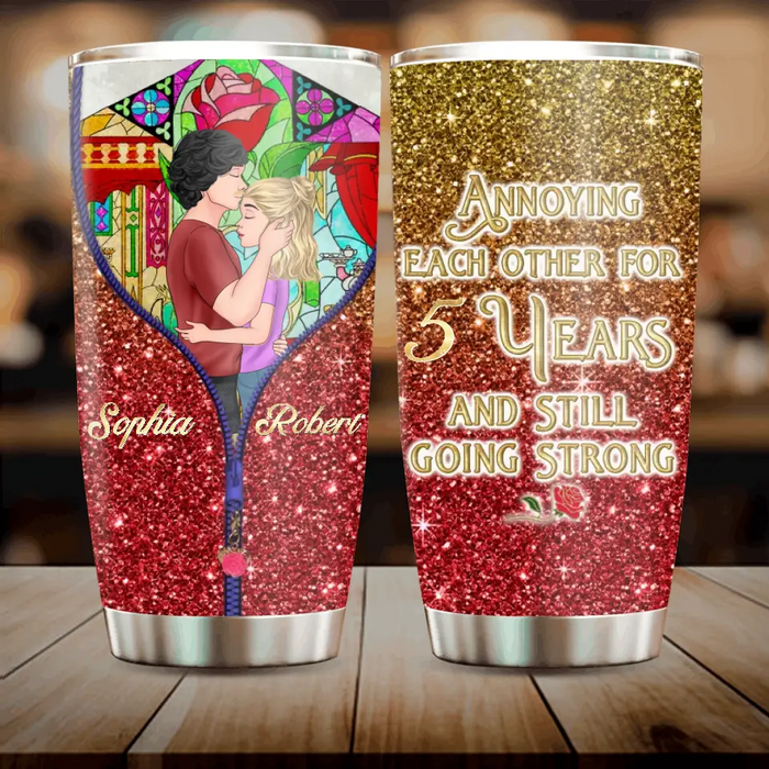 Custom Personalized Couple Tumbler - Gift Idea For Couple/Him/Her/Valentine's Day - Annoying Each Other For 5 Years And Still Going Strong