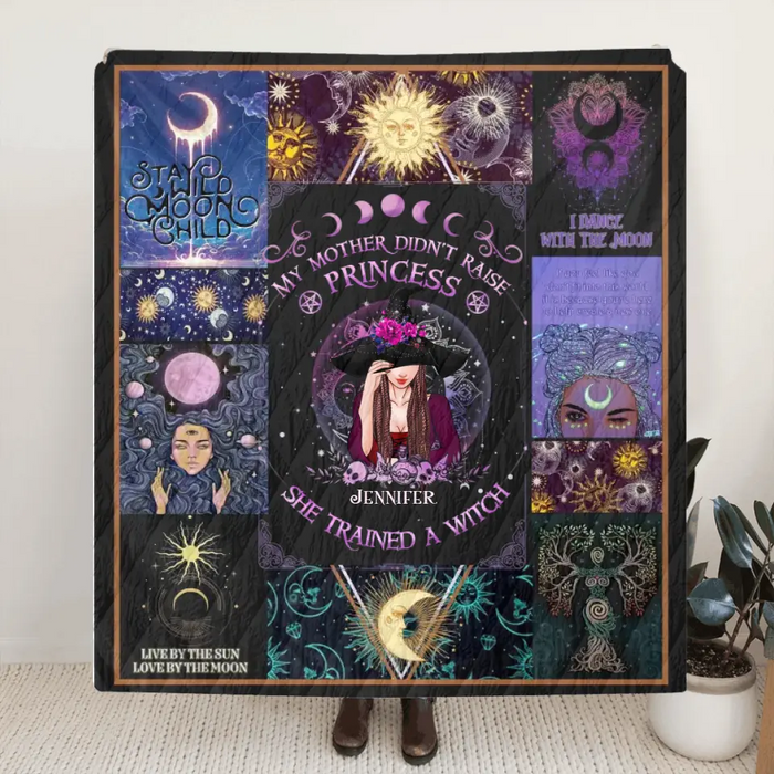 Custom Personalized Witch Quilt/Fleece Blanket/Pillow Cover - Halloween Gift Idea For Witch Lovers - My Mother Didn't Raise Princess