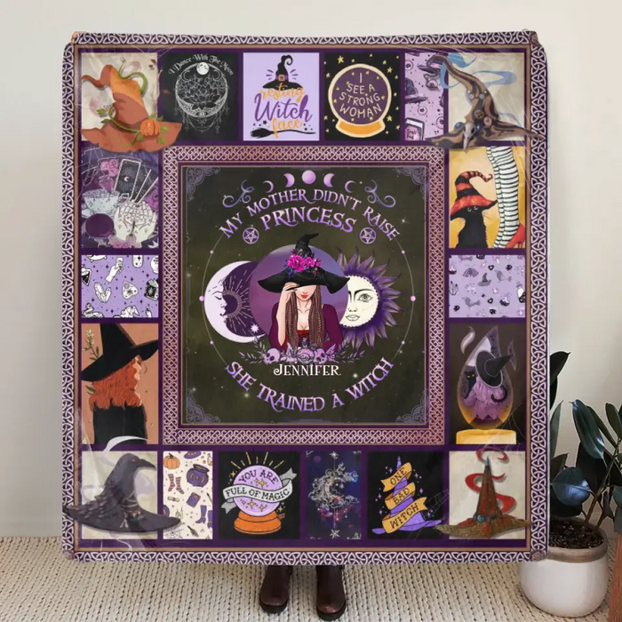 Custom Personalized Witch Quilt/Fleece Blanket/Pillow Cover - Halloween Gift Idea For Witch Lovers - She Trained A Witch