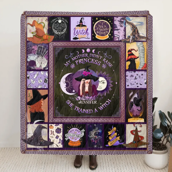 Custom Personalized Witch Quilt/Fleece Blanket/Pillow Cover - Halloween Gift Idea For Witch Lovers - She Trained A Witch