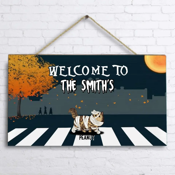 Custom Personalized Halloween Cat Rectangle Wall Art - Upto 5 Cats - Halloween Gift For Cat Lover - Welcome To The Smith's - IX99LO
