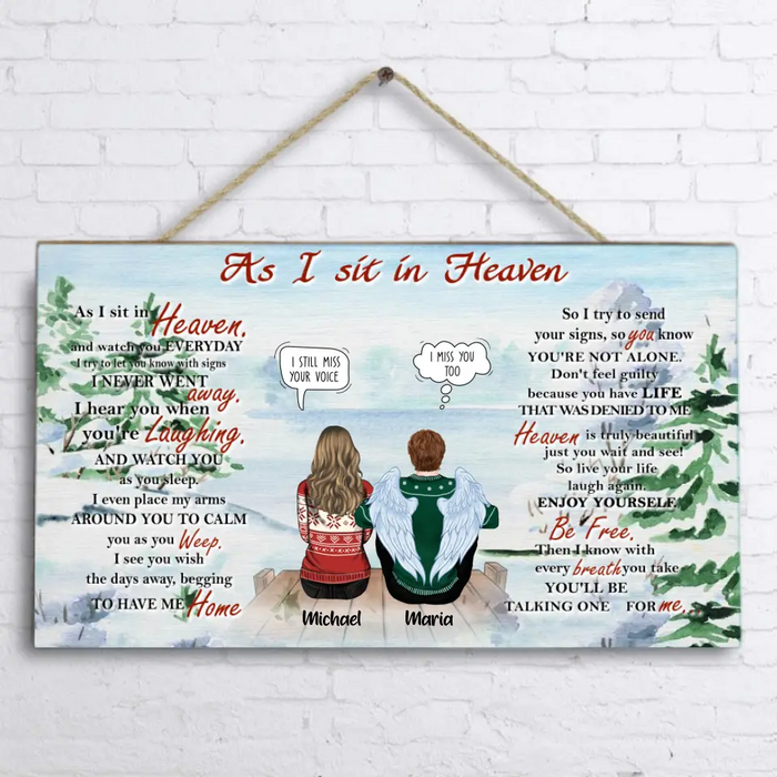 Custom Personalized Memorial Rectangle Door Sign - Up to 4 People & 2 Pets - As I Sit In Heaven