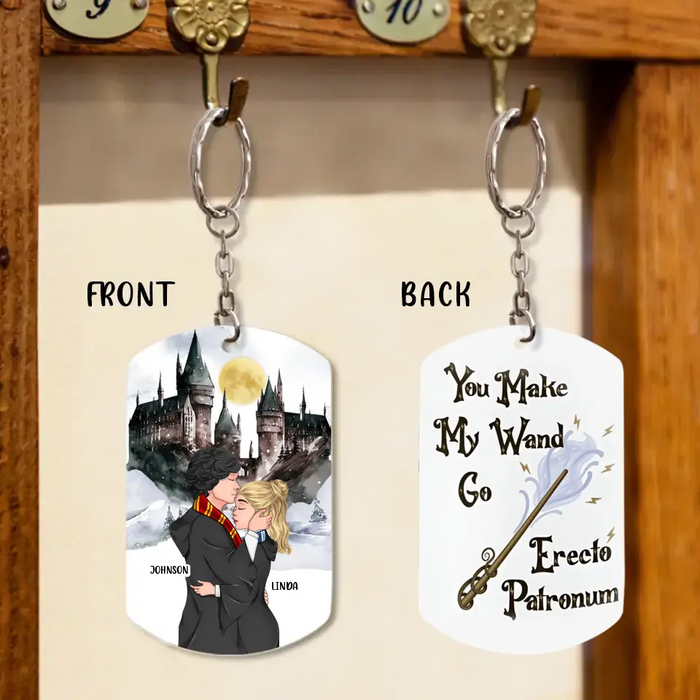 Custom Personalized Couple Aluminum Keychain - Gift Idea For Couple - You Make My Wand Go Erecto Patronum