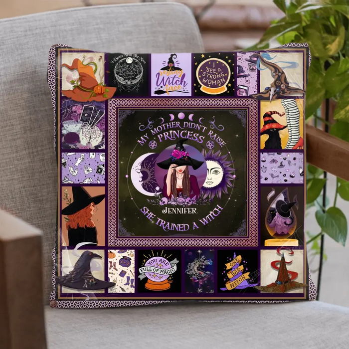 Custom Personalized Witch Quilt/Fleece Blanket/Pillow Cover - Halloween Gift Idea For Witch Lovers - She Trained A Witch