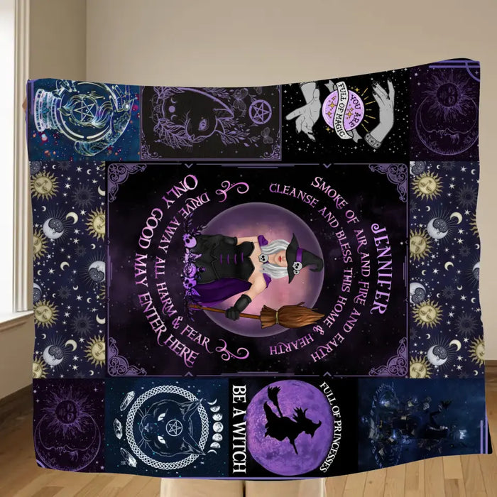 Custom Personalized Witch Quilt/Fleece Blanket - Halloween Gift Idea For Witch Lovers - Smoke Of Air And Fire