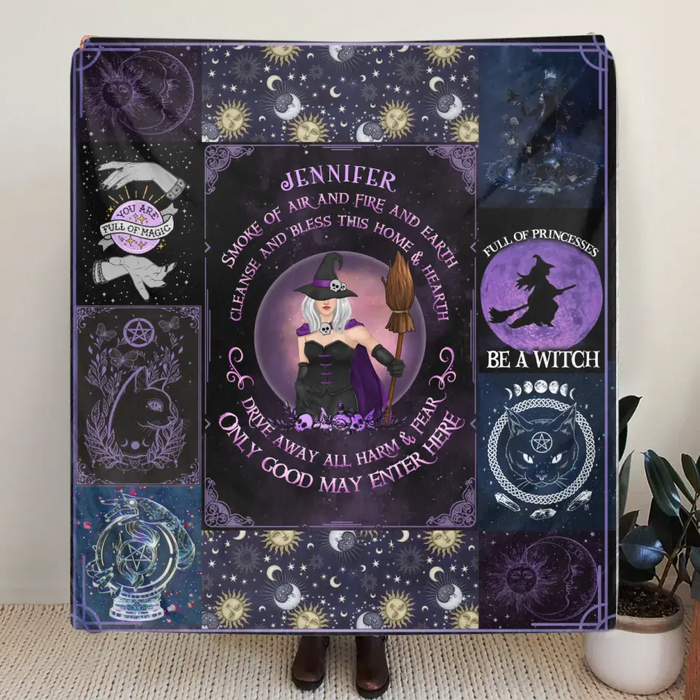 Custom Personalized Witch Quilt/Fleece Blanket - Halloween Gift Idea For Witch Lovers - Smoke Of Air And Fire