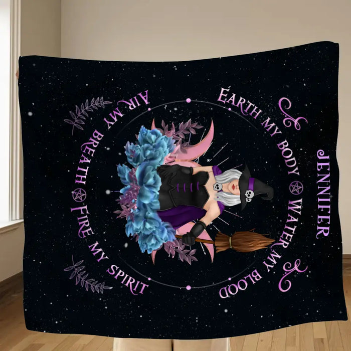 Custom Personalized Witch Quilt/Fleece Blanket - Halloween Gift Idea For Witch Lovers - Earth My Body Water My Blood