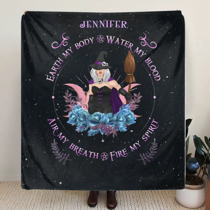 Custom Personalized Witch Quilt/Fleece Blanket - Halloween Gift Idea For Witch Lovers - Earth My Body Water My Blood