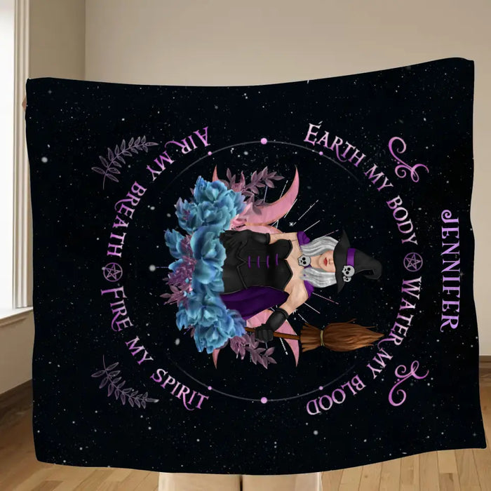 Custom Personalized Witch Quilt/Fleece Blanket - Halloween Gift Idea For Witch Lovers - Earth My Body Water My Blood