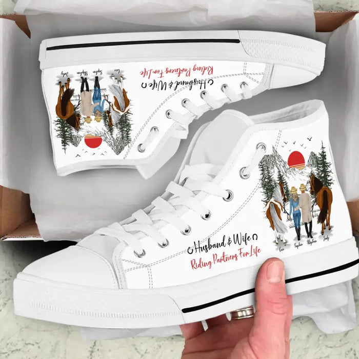 Custom Personalized Riding Couple High Top Canvas Shoes - Gift Idea For Couple/ Him/ Her/ Valentine's Day - Husband & Wife Riding Partners For Life